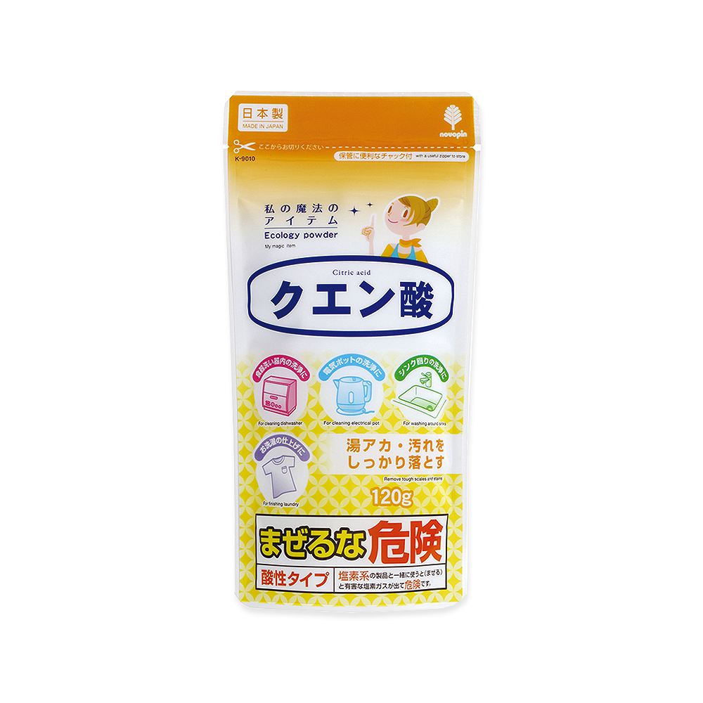 日本Novopin紀陽除虫菊-廚房衛浴家電多用途檸檬酸除垢消臭去污清潔粉120g/小黃袋