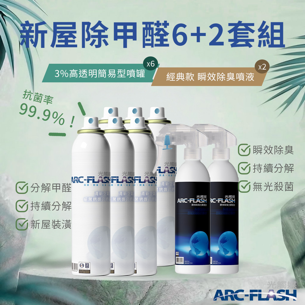 【Arc-Flash光觸媒】3%高透明簡易型噴罐 6罐 + 瞬效除臭噴液 2罐