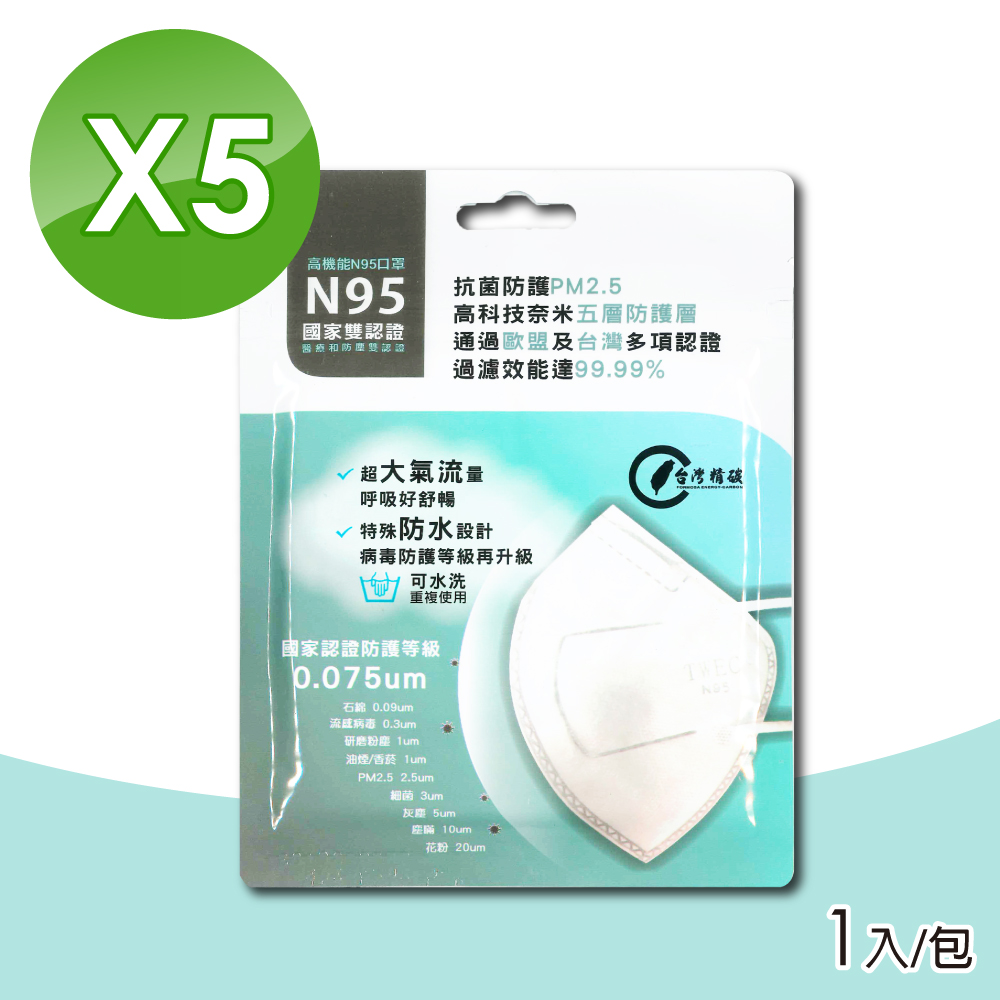 臺灣精碳 N95醫用口罩 1入X5包