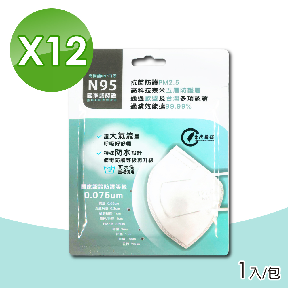 臺灣精碳 N95醫用口罩 1入X12包