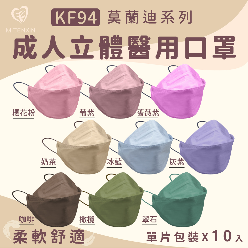 【盛籐】韓式4D成人醫用口罩 KF94莫蘭迪色系-冰藍 10入/盒