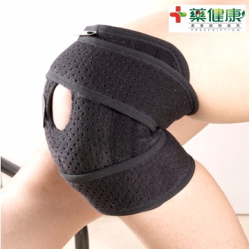 (藥健康/醫通路護套)[台製矽膠開洞軟剛雙側條調整式護膝(黑色)短版K-08