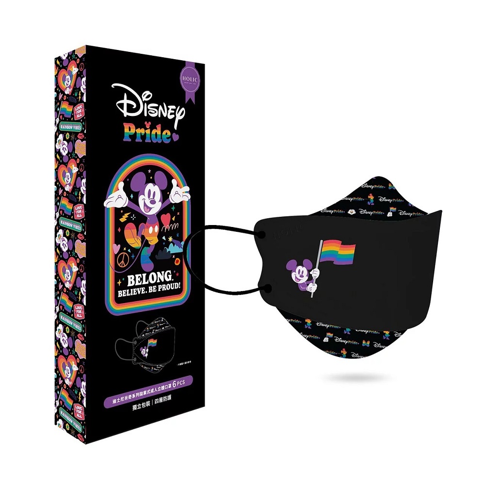【HOLIC】迪士尼米奇系列拋棄式成人立體口罩(6入/盒)-黑底彩虹