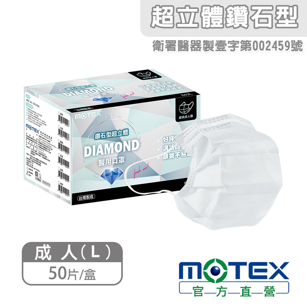 【MOTEX 摩戴舒】鑽石型醫用口罩 白色(50片/盒)