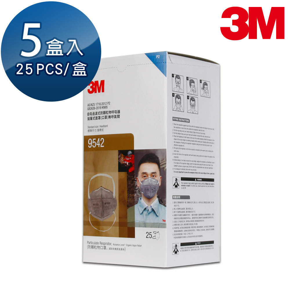 【3M】P2等級頭帶式活性碳口罩 25片*5盒