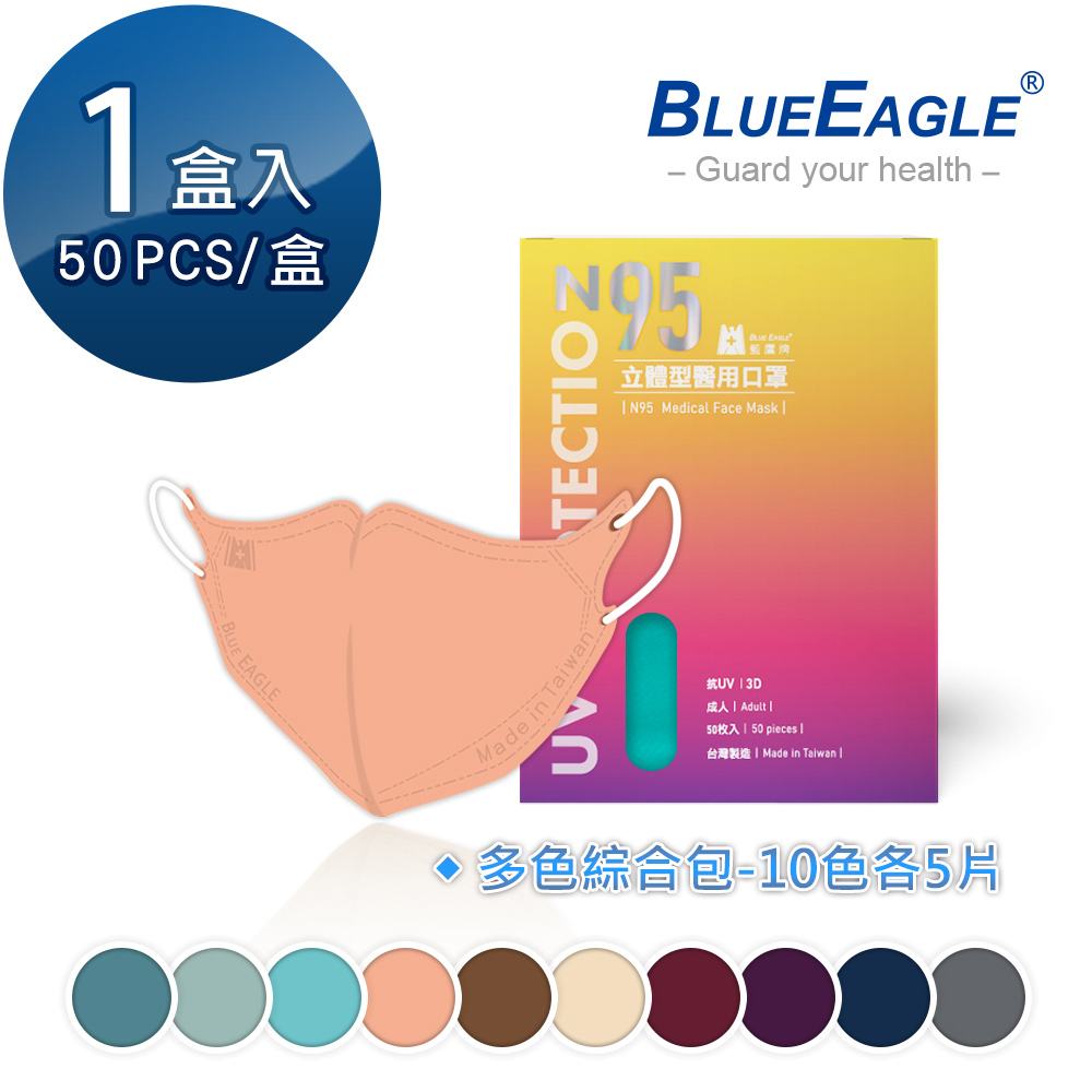 【藍鷹牌】N95立體型成人醫用口罩（綜合包）50片x1盒