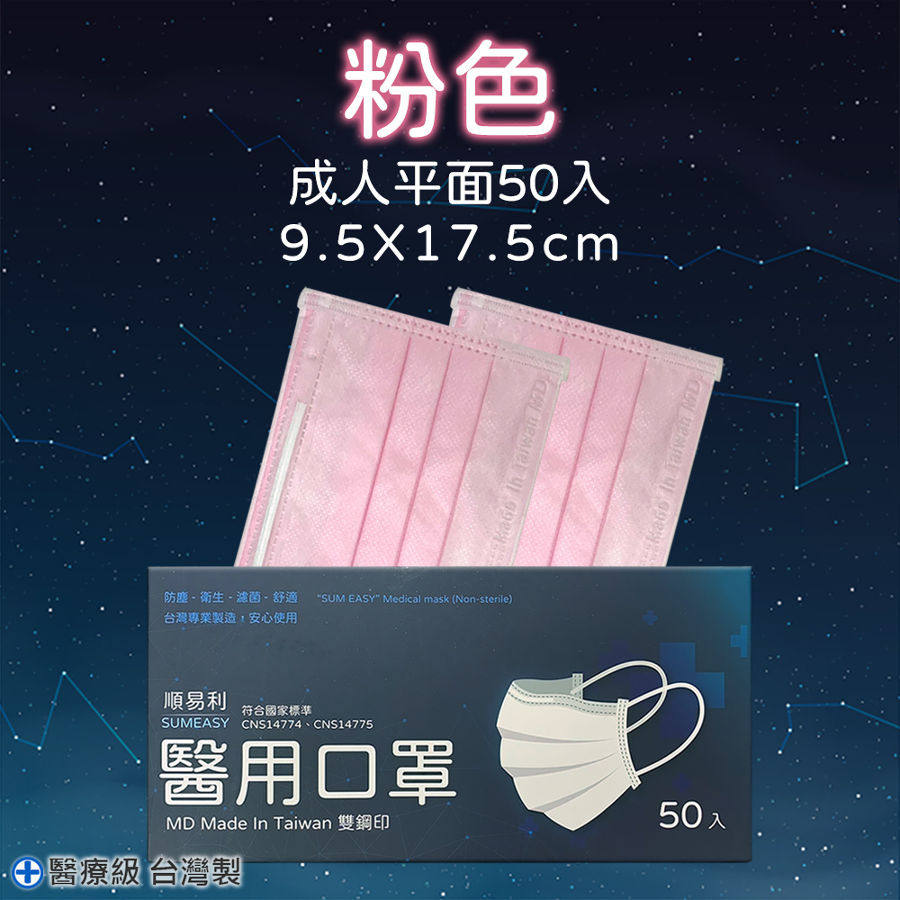 【順易利】醫用成人口罩 50片/盒-粉色
