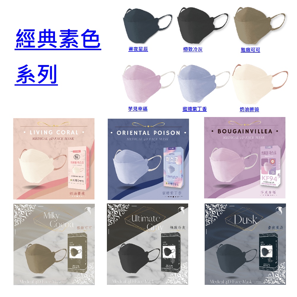 久富餘醫用口罩(未滅菌)-4D立體經典色系列10片/盒X2(多色任選)