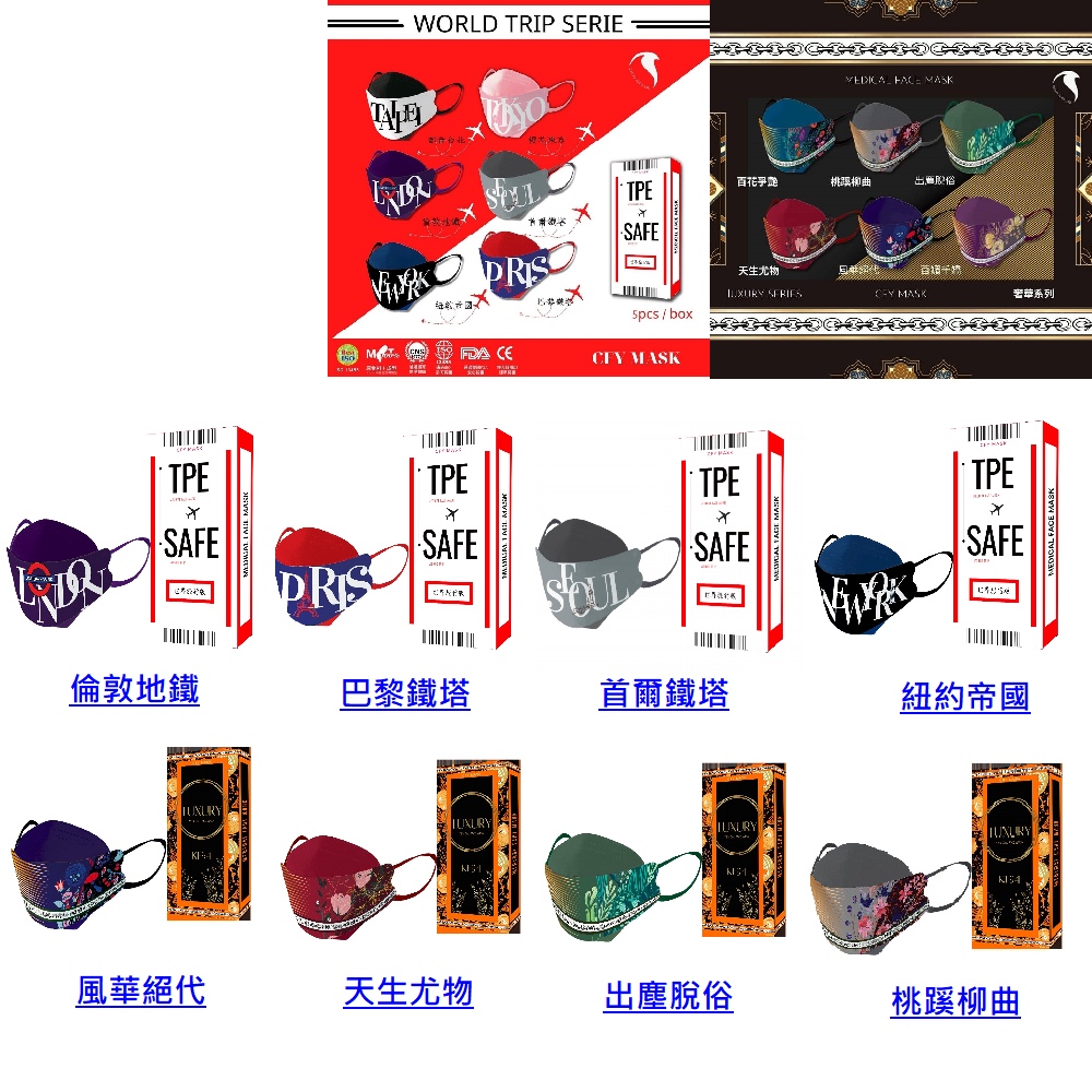 久富餘醫用口罩(未滅菌)-4D立體奢華旅行系列5片/盒X2(多色任選)
