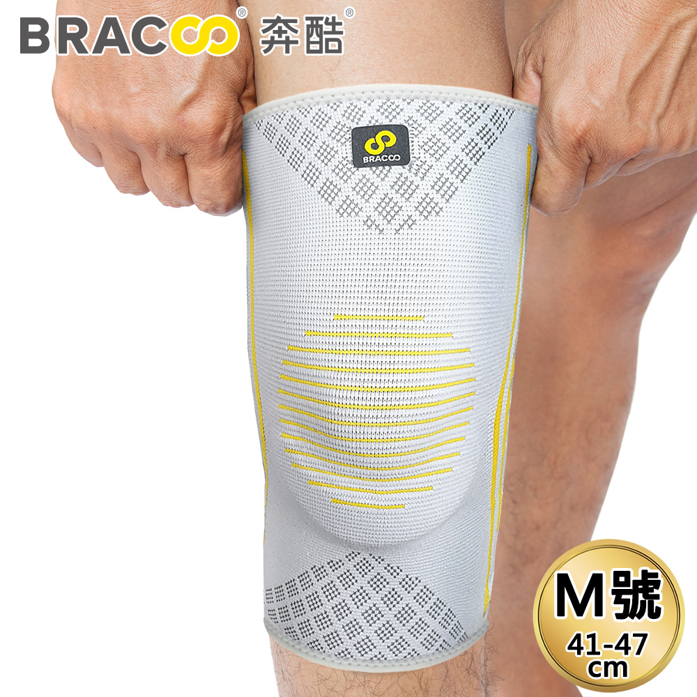 Bracoo奔酷 半月型軟墊支撐透氣套筒護膝/雙(KS91) 灰- M