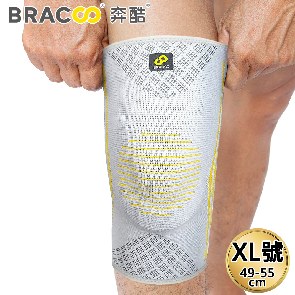 Bracoo奔酷 半月型軟墊支撐透氣套筒護膝/雙(KS91) 灰- XL