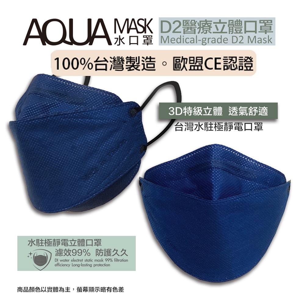 AQUA D2醫療立體口罩(未滅菌)10/盒(深藍)