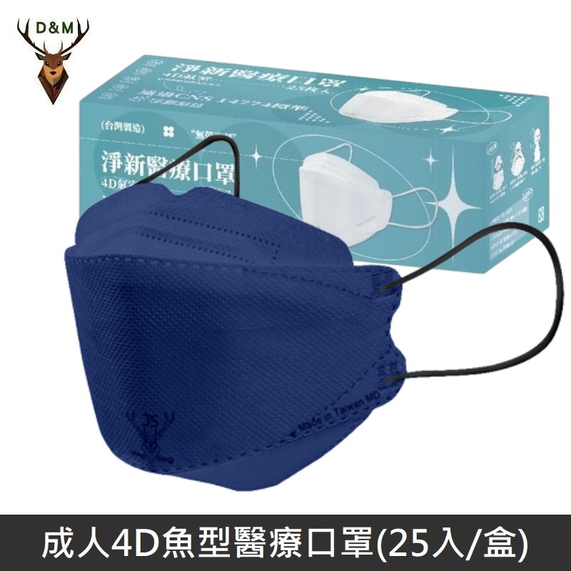 【臺灣淨新】4D魚型 韓版KF94 醫療口罩 醫療用口罩 臺灣製 25入 - 深藍