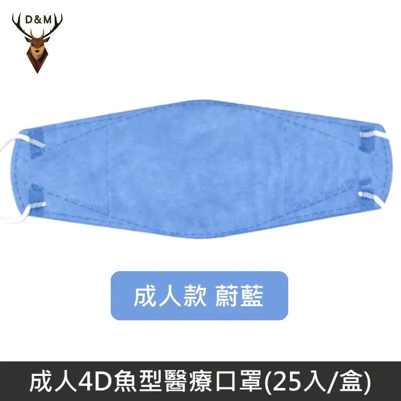 【臺灣淨新】4D魚型 韓版KF94 醫療口罩 醫療用口罩 臺灣製 25入 - 蔚藍色
