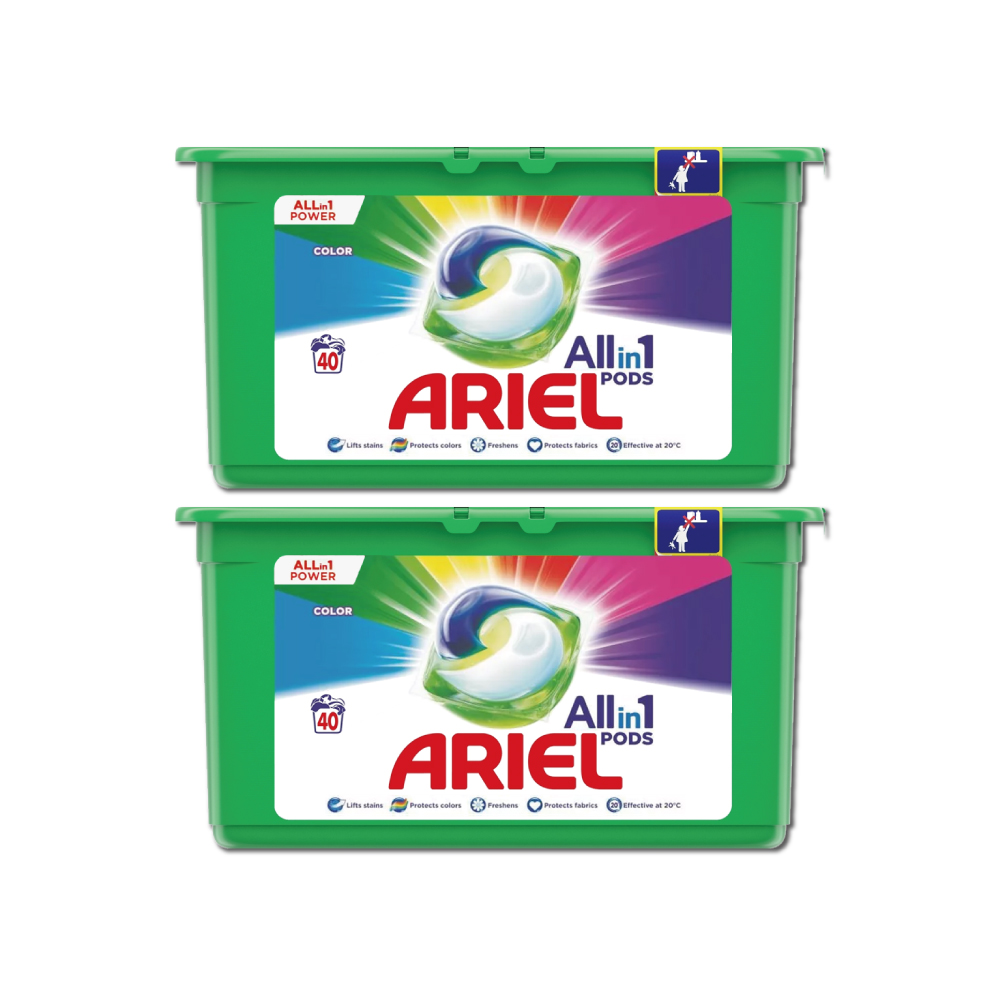 (2盒超值組)英國ARIEL-歐洲版3合1全效去污除臭洗衣凝膠球40顆/綠盒-亮彩護