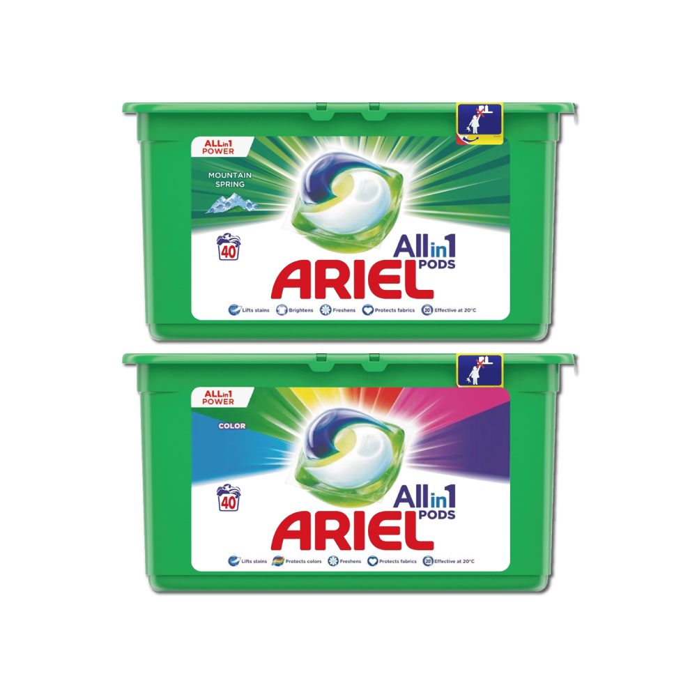 (2盒超值組)英國ARIEL-歐洲版3合1全效去污除臭洗衣凝膠球40顆/綠盒-清新淨