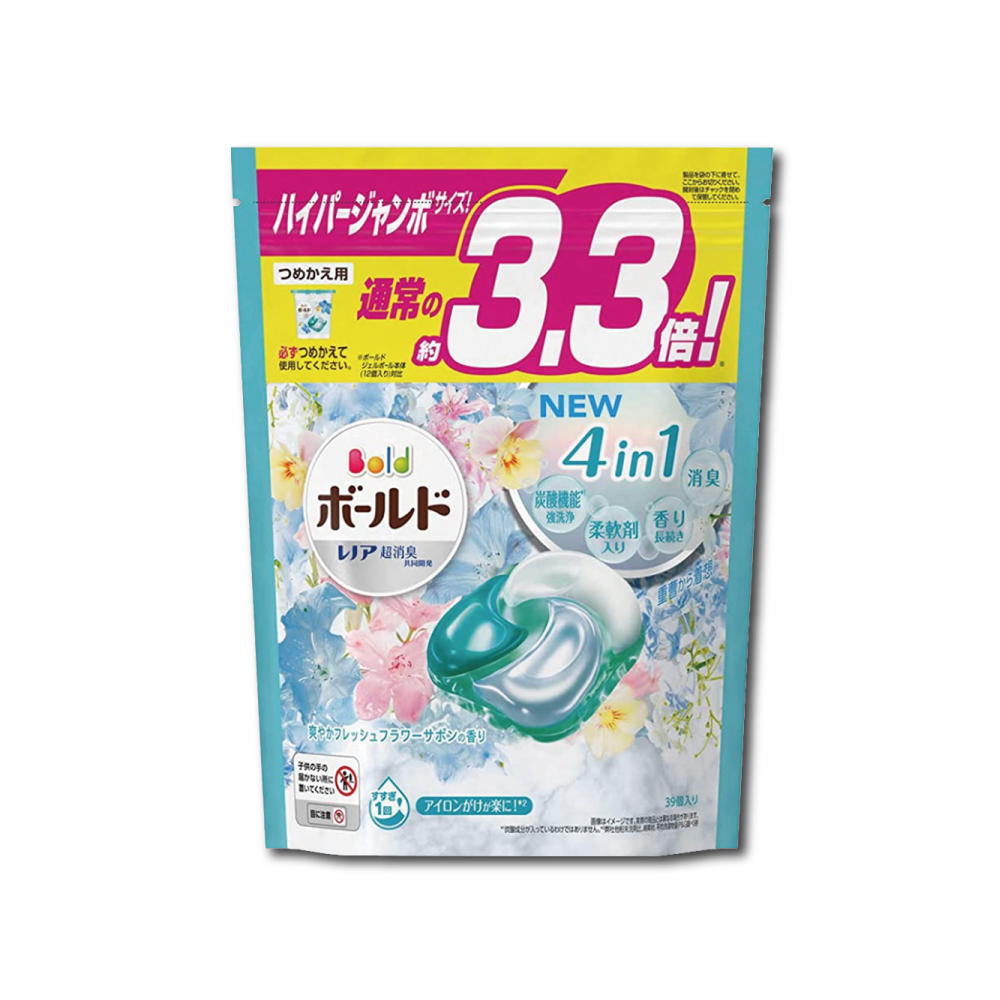 日本P&G Bold新4D炭酸機能4合1洗淨消臭柔順香氛洗衣球39顆/袋 (洗衣機槽防