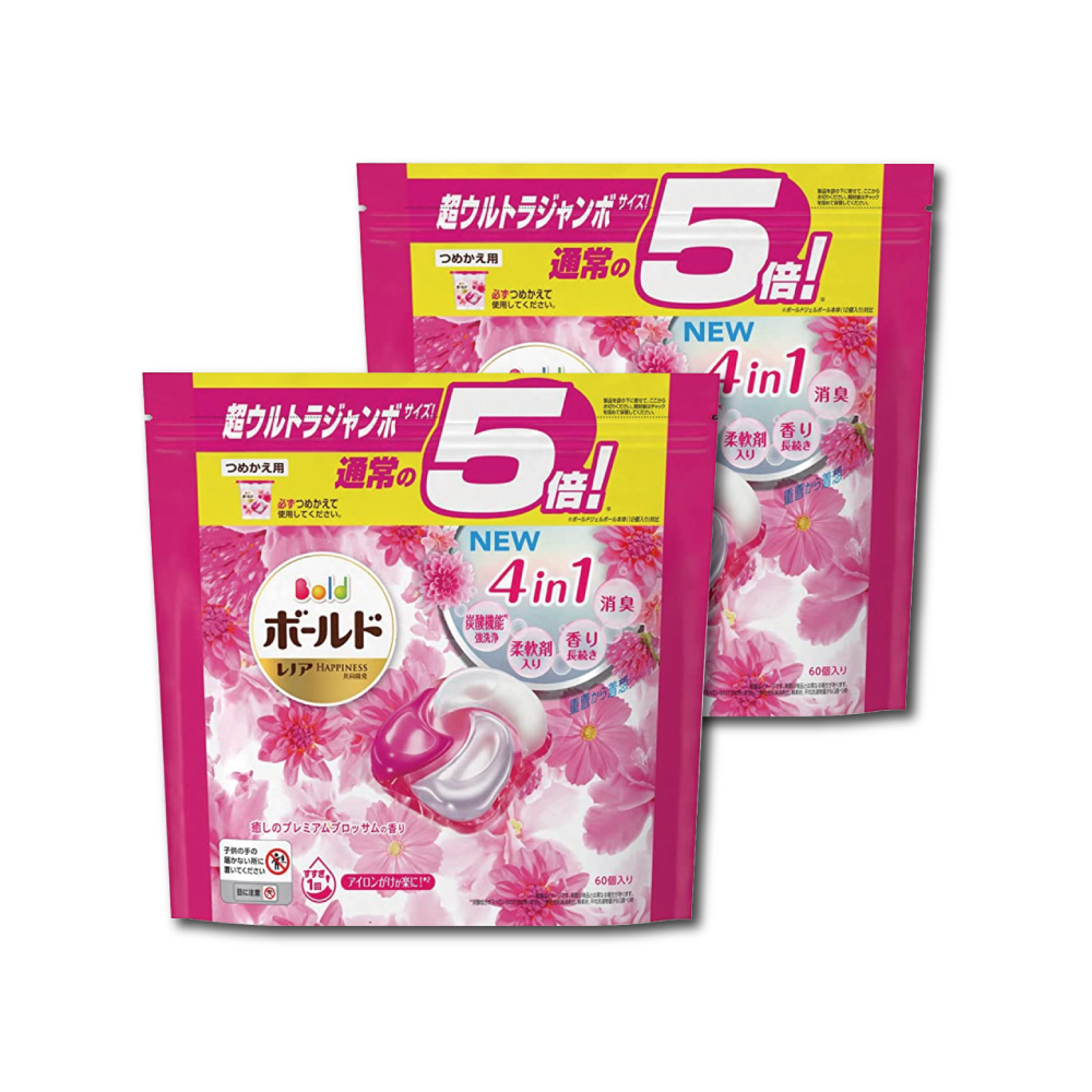 日本P&G Bold新4D炭酸機能4合1洗淨消臭柔順香氛洗衣球60顆/袋 (洗衣機槽防