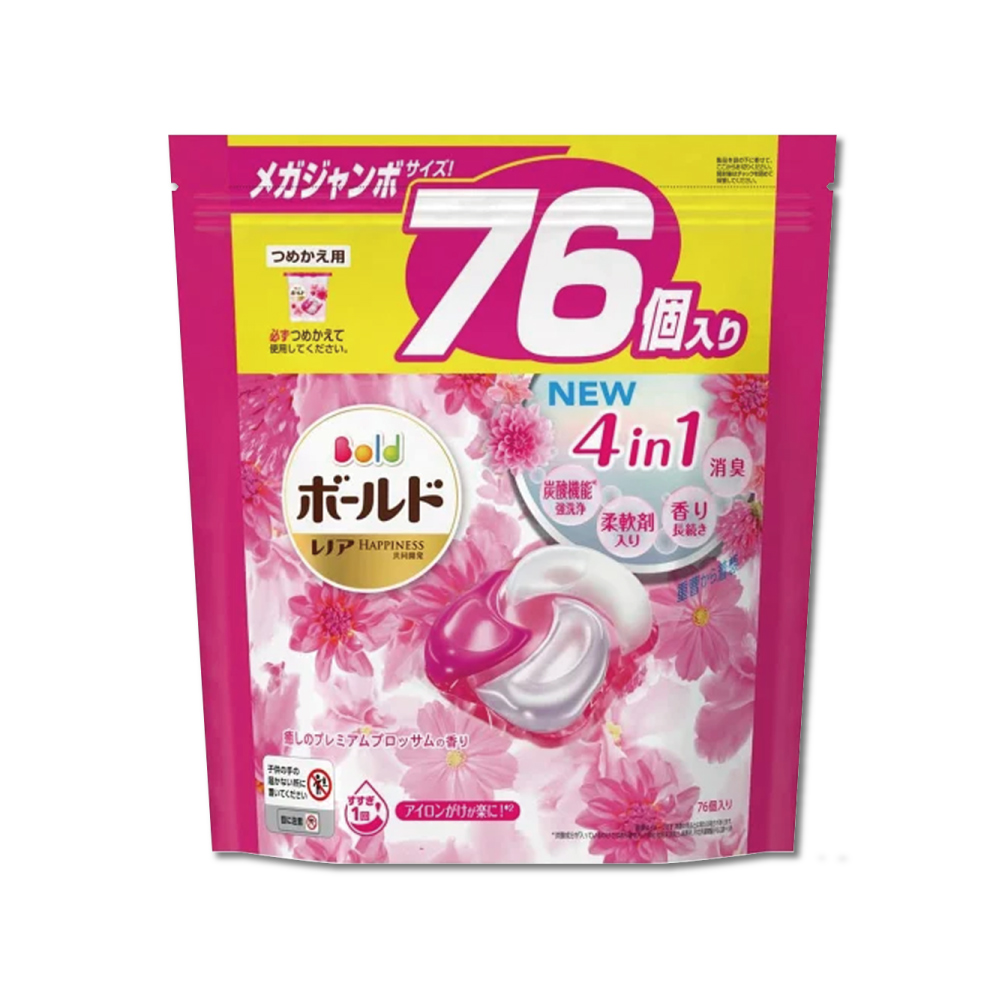 日本P&G Bold- 新4D炭酸機能4合1洗淨消臭柔順香氛洗衣凝膠球76顆/袋-牡丹花