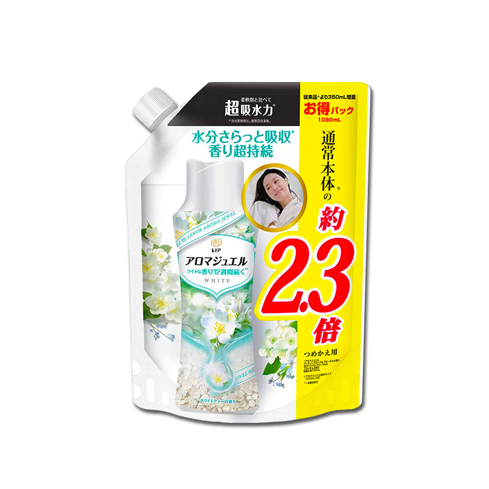 日本P&G蘭諾 長效約12週衣物顆粒香香豆大容量補充包1080ml/袋－白茶花香(