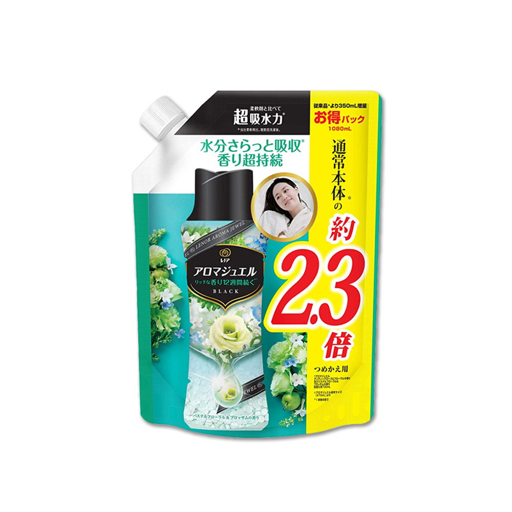 日本P&G蘭諾 長效約12週衣物顆粒香香豆大容量補充包1080ml/袋－翡翠綠彩