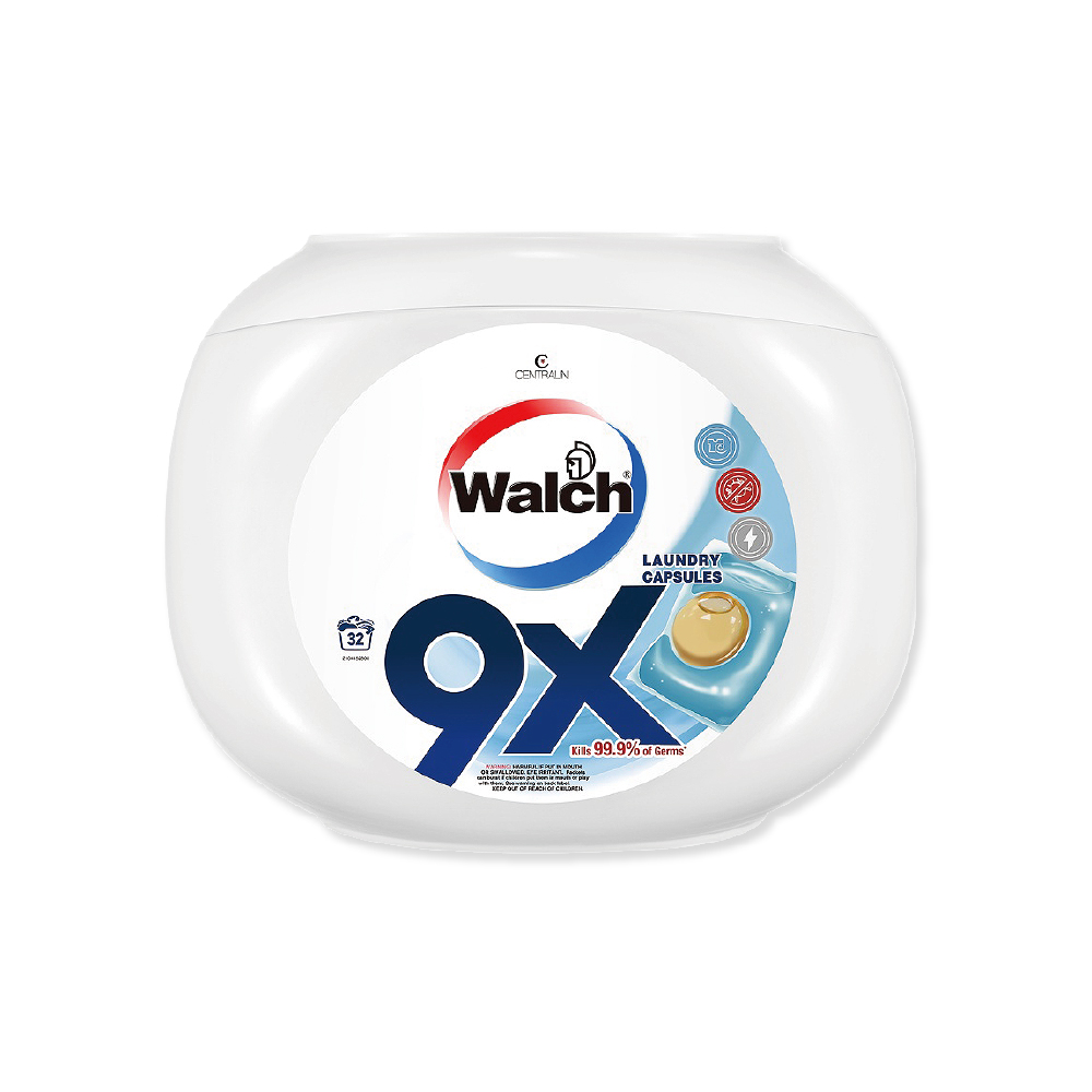 Walch威露士 9倍深層洗淨酵素去漬除臭柔軟香氛金球洗衣凝膠球32顆/白罐 (