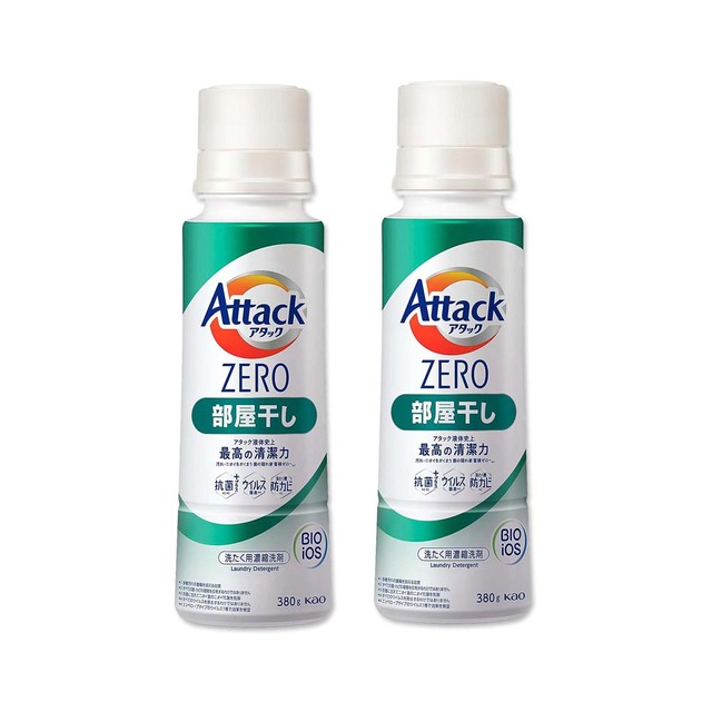 (2罐組)日本KAO花王-Attack ZERO新極淨超濃縮瓶蓋型洗衣精380g/罐-室內消臭(