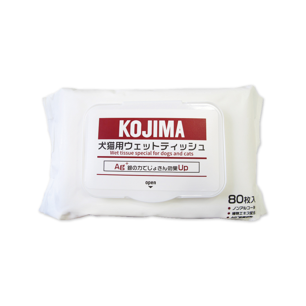 日本KOJIMA-寵物專用Ag銀離子蘆薈保濕消臭濕紙巾80入/袋(貓狗毛髮,口耳眼