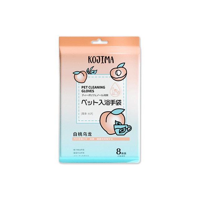日本 KOJIMA-寵物SPA果茶香氛植萃5指型清潔手套濕巾8入/袋(免水洗清潔)－