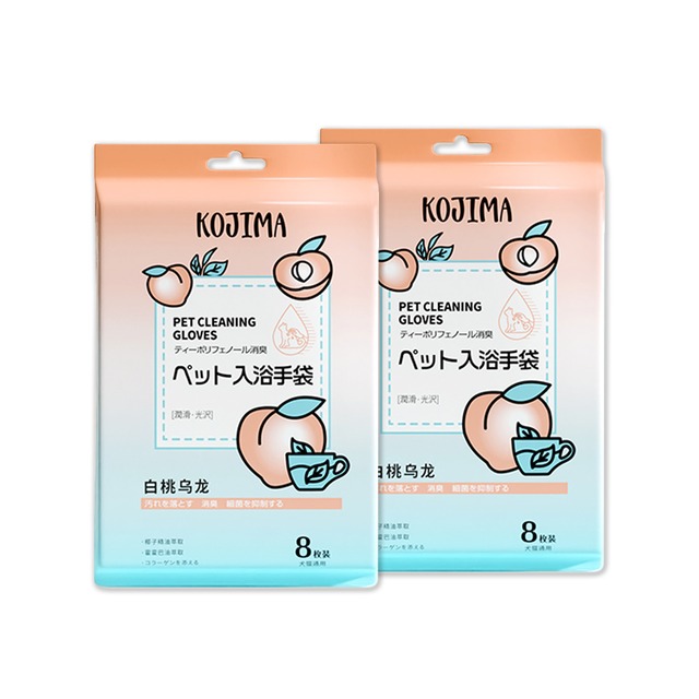 (2袋組) 日本KOJIMA-寵物SPA香氛植萃5指型清潔手套濕巾8入/袋-白桃烏龍香(