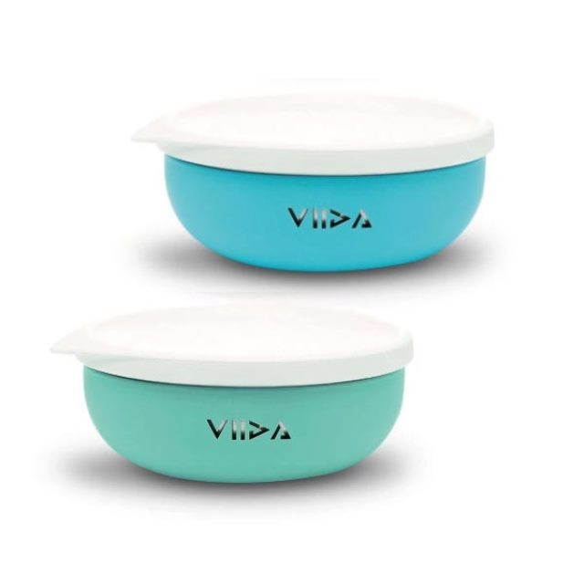 台灣 VIIDA Souffle 抗菌不鏽鋼餐碗/學習餐具 2入組(藍+綠)