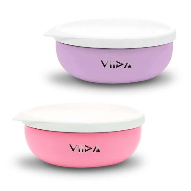 台灣VIIDA Souffle 抗菌不鏽鋼餐碗 學習餐具 2入組(粉+紫)
