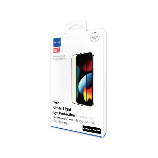 ROCK 洛克Iphone13 ProMax鑽石綠光膜鋼化玻璃手機螢幕保護貼1入/盒(本品不含