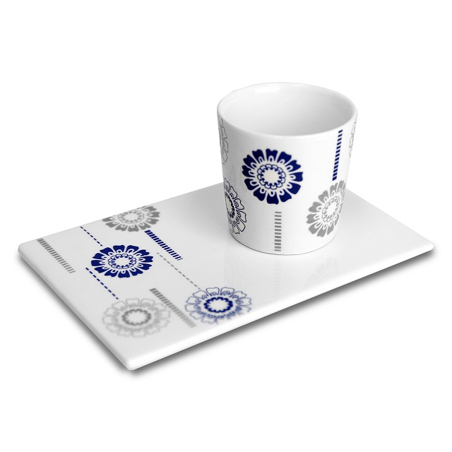 【P & I 】Espresso義式濃縮 陶瓷咖啡杯 (75ml 附點心盤) -鈷藍雪花