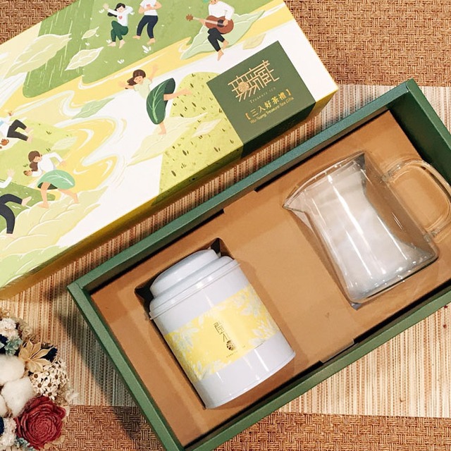 【無藏嚴選】開花茶—6顆綜合花型(隨機出貨)X1鐵罐裝+耐熱玻璃茶壺禮盒
