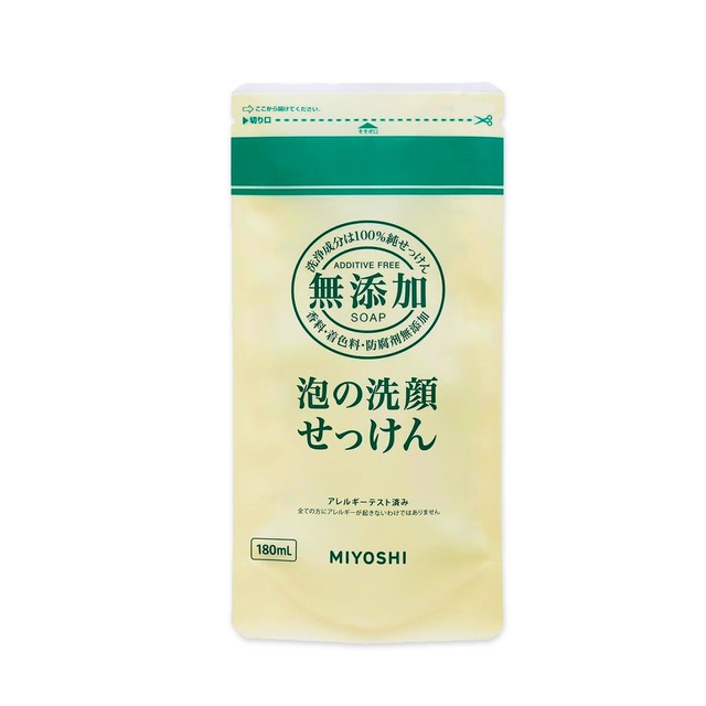 日本MIYOSHI無添加-純皂溫和保濕潔顏慕絲泡沫洗顏乳補充包180ml/袋(本品不