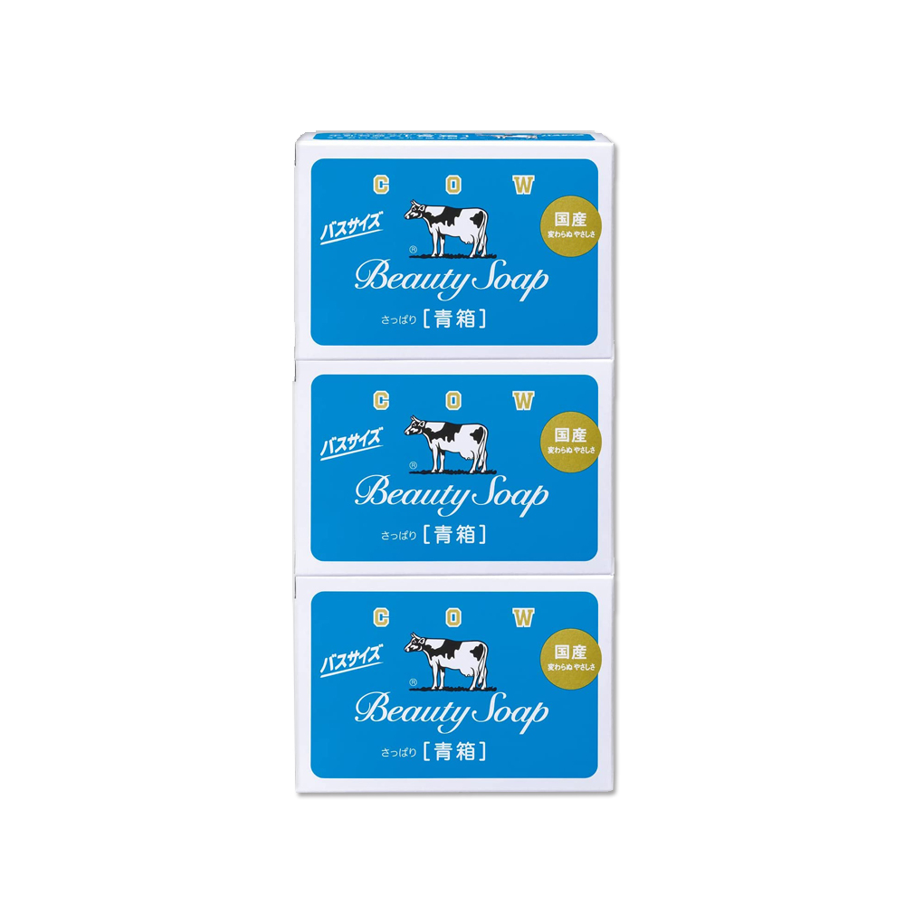 (3盒超值組)日本COW牛乳石鹼-溫和清潔保濕滋潤牛乳香皂-茉莉清爽肥皂(藍