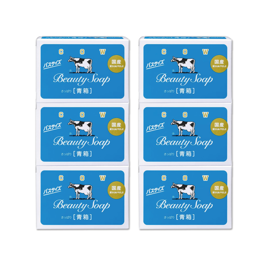 (6盒超值組)日本COW牛乳石鹼-溫和清潔保濕滋潤牛乳香皂-茉莉清爽肥皂(藍