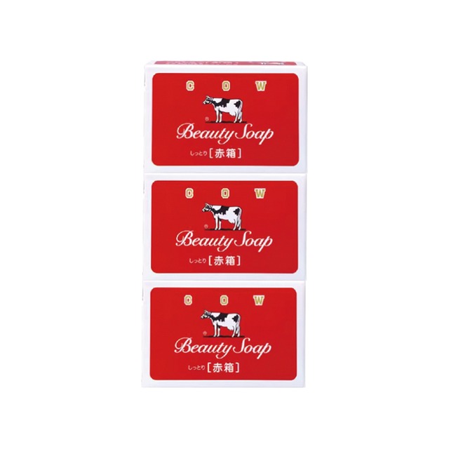 (3盒組)日本COW牛乳石鹼-溫和清潔保濕滋潤牛乳香皂90g/盒-玫瑰滋潤(紅盒)