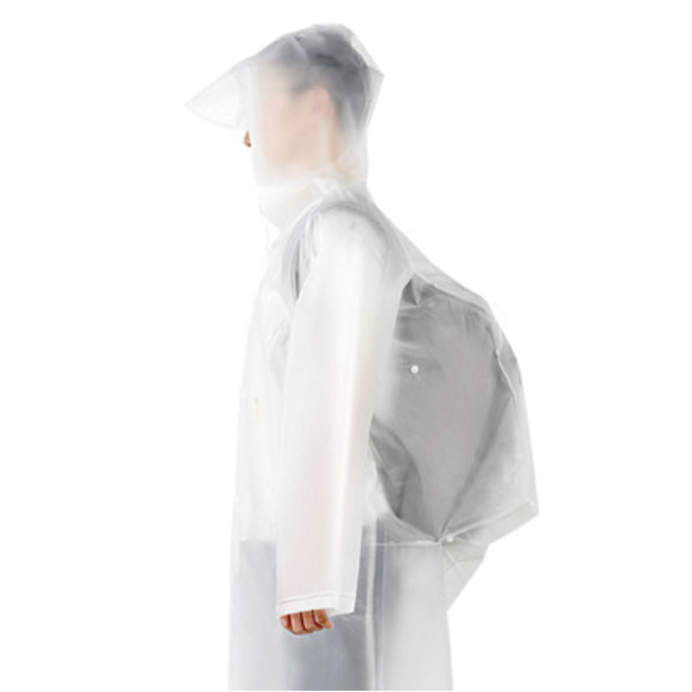 生活良品-時尚男女風衣型EVA環保透明雨衣(白色背包款)1入/袋(附防水手提