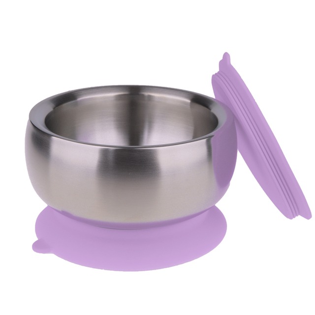 little.b 316雙層不鏽鋼吸盤碗-夢幻紫 學習餐具