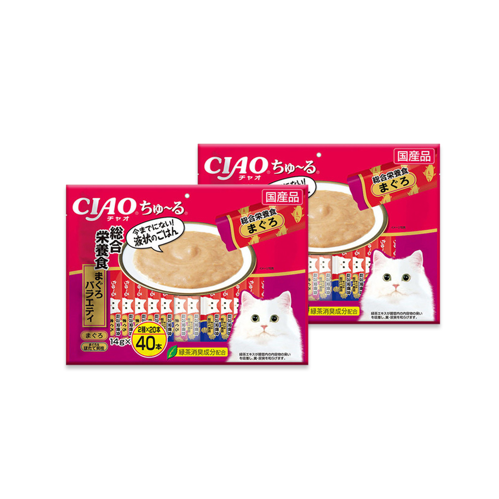 (2袋超值組)日本CIAO-啾嚕貓咪營養肉泥寵物補水流質點心雙享綜合包40入/