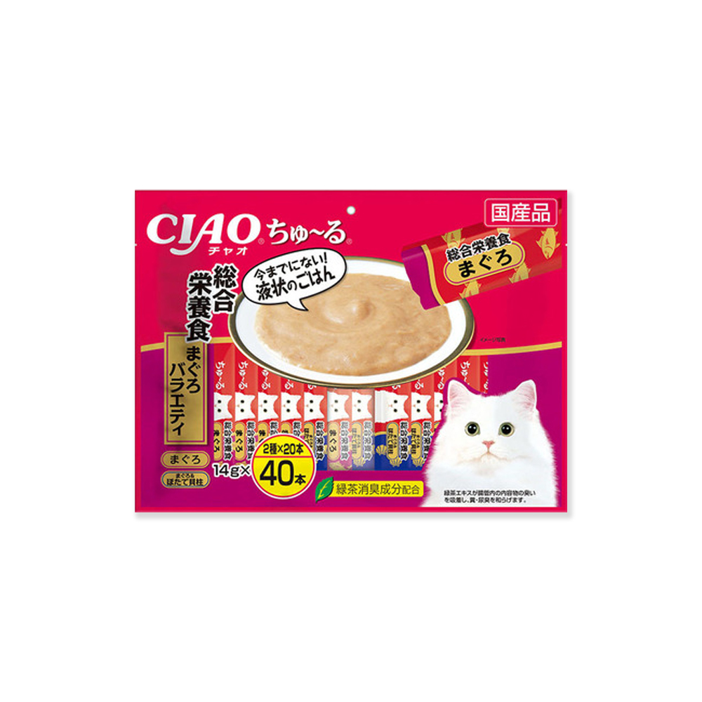 日本CIAO-啾嚕貓咪營養肉泥寵物補水流質點心雙享綜合包40入/大袋-SC188紅