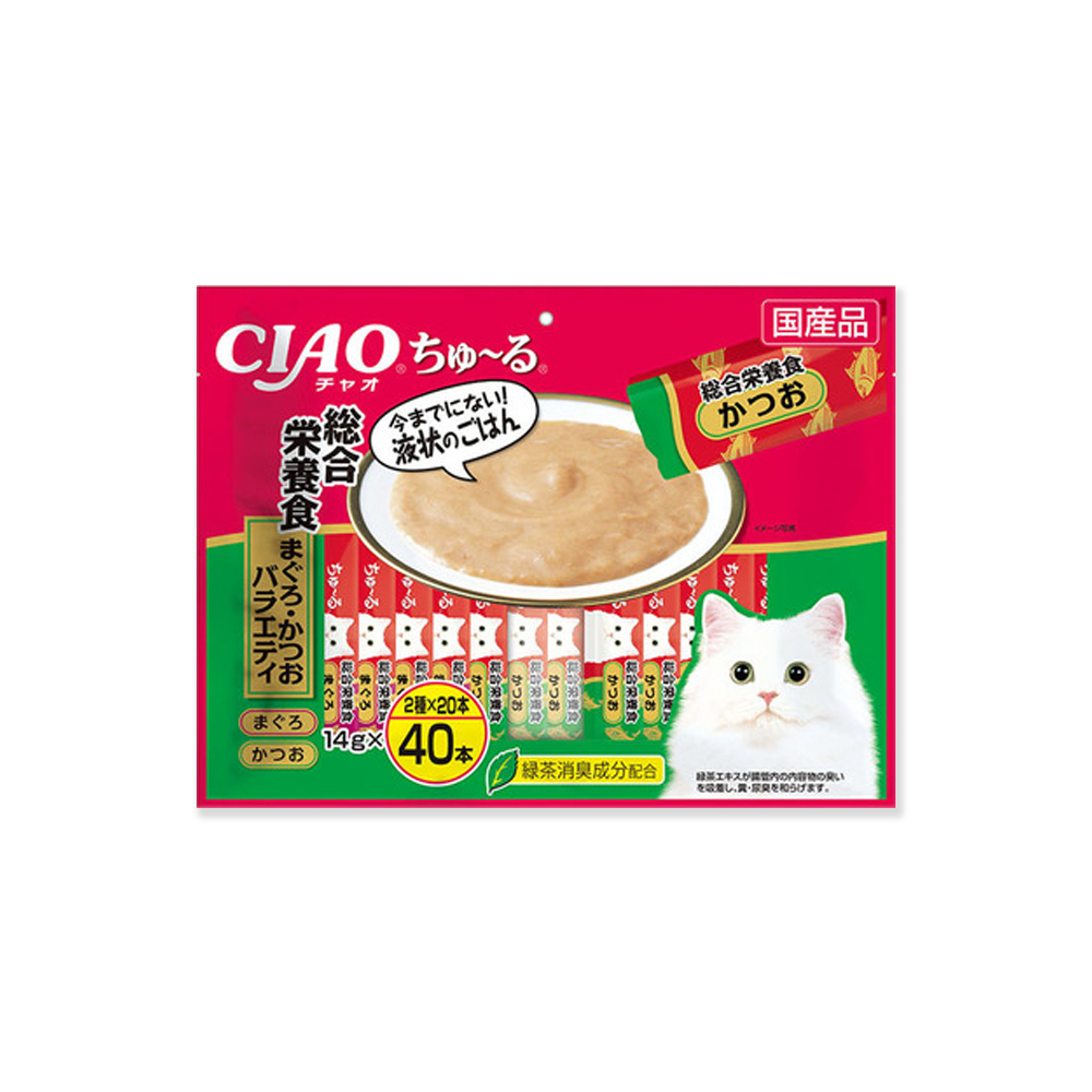 日本CIAO-啾嚕貓咪營養肉泥寵物補水流質點心雙享綜合包40入/大袋-SC189紅