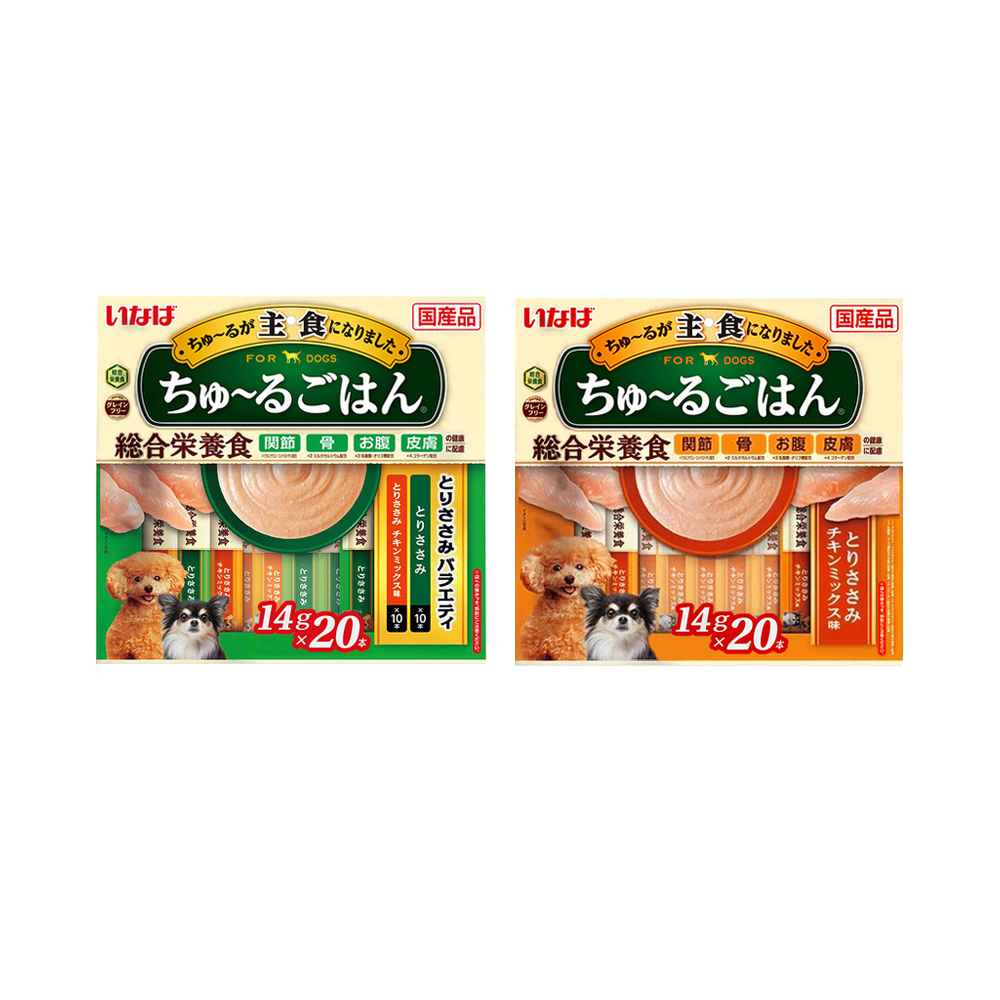 (2袋超值組)日本INABA-CIAO汪啾嚕狗糧寵物營養主食肉泥20入/袋-雞柳雞肉(黃