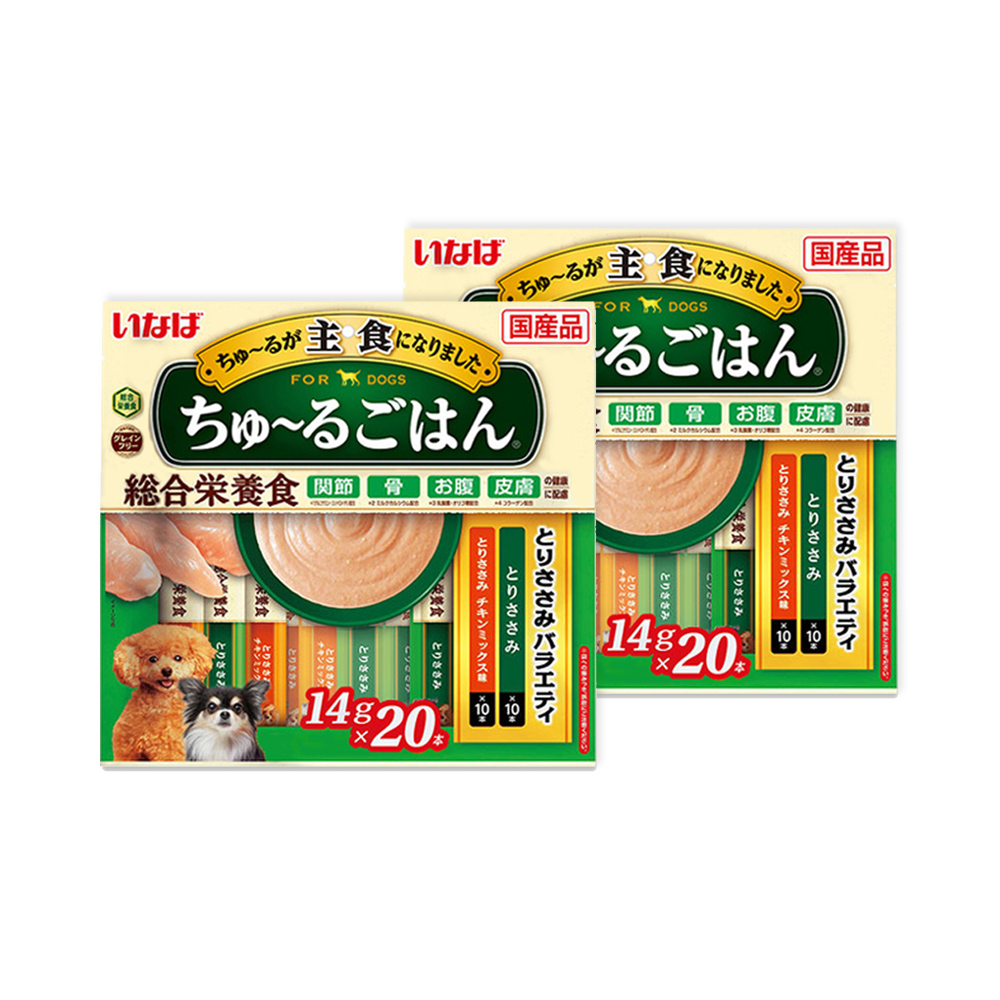 (2袋超值組)日本INABA-CIAO汪啾嚕狗糧寵物營養主食肉泥20入/袋(流質點心,綠