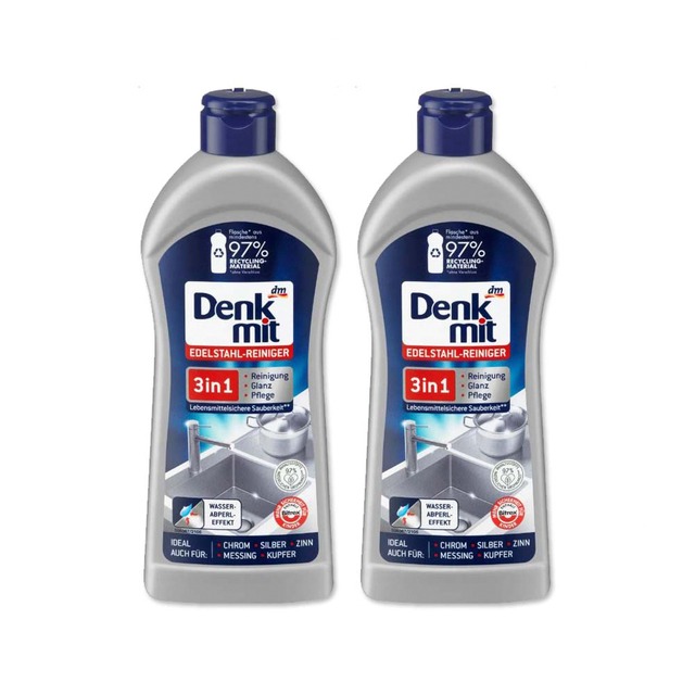 (2瓶組)德國DM(Denkmit)-3合1廚房浴室除垢不鏽鋼亮光清潔劑300ml/瓶(金屬保養