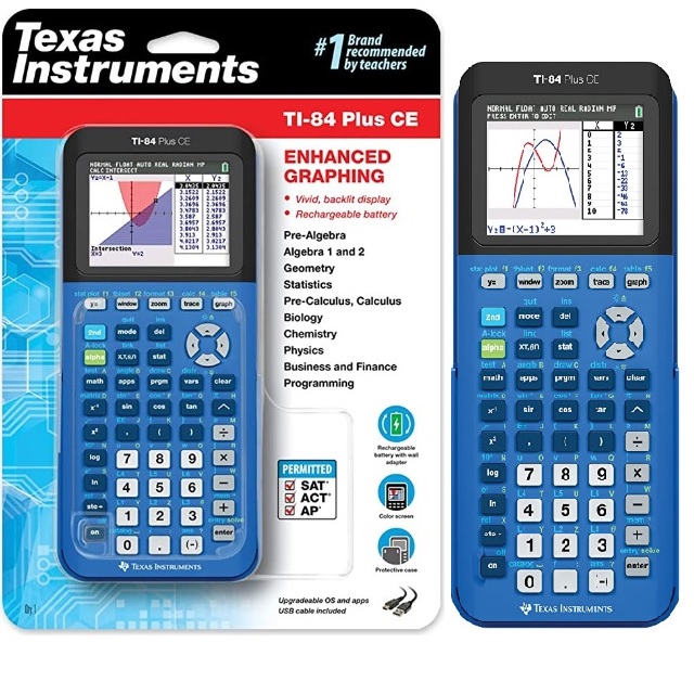 TI-84 Plus CE 彩色版繪圖計算機 國際學校及SAT AP考試適用-藍色