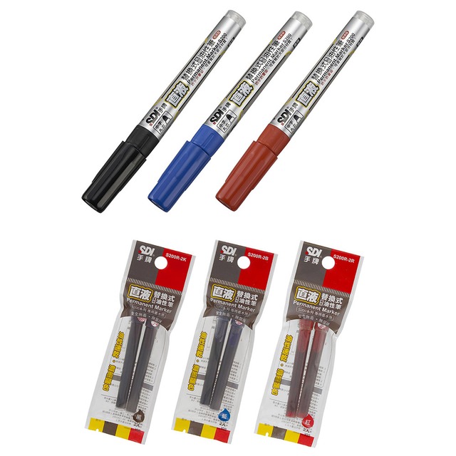 SDI 手牌 直液替換式萬用油性筆12支+同色專用墨水匣x12袋 /組 S200+S200R、黑