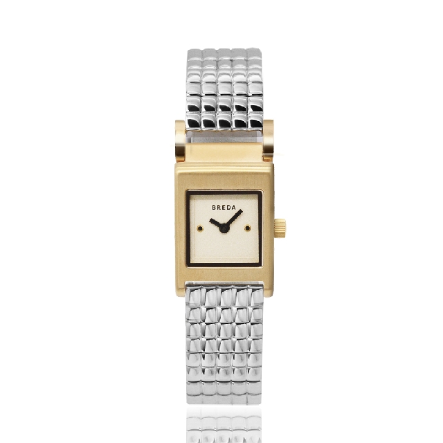 【BREDA】REVEL系列設計 金框方形錶殼 銀不鏽鋼錶帶 腕錶 (1746D)
